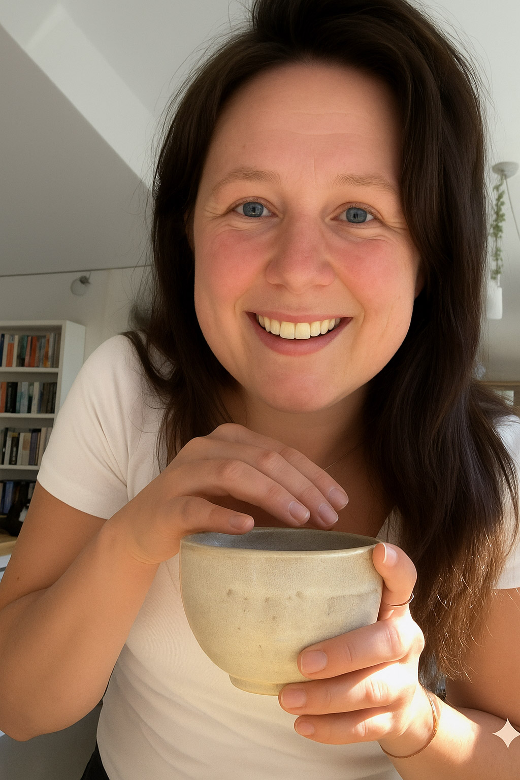 Vrouw blij met koffie